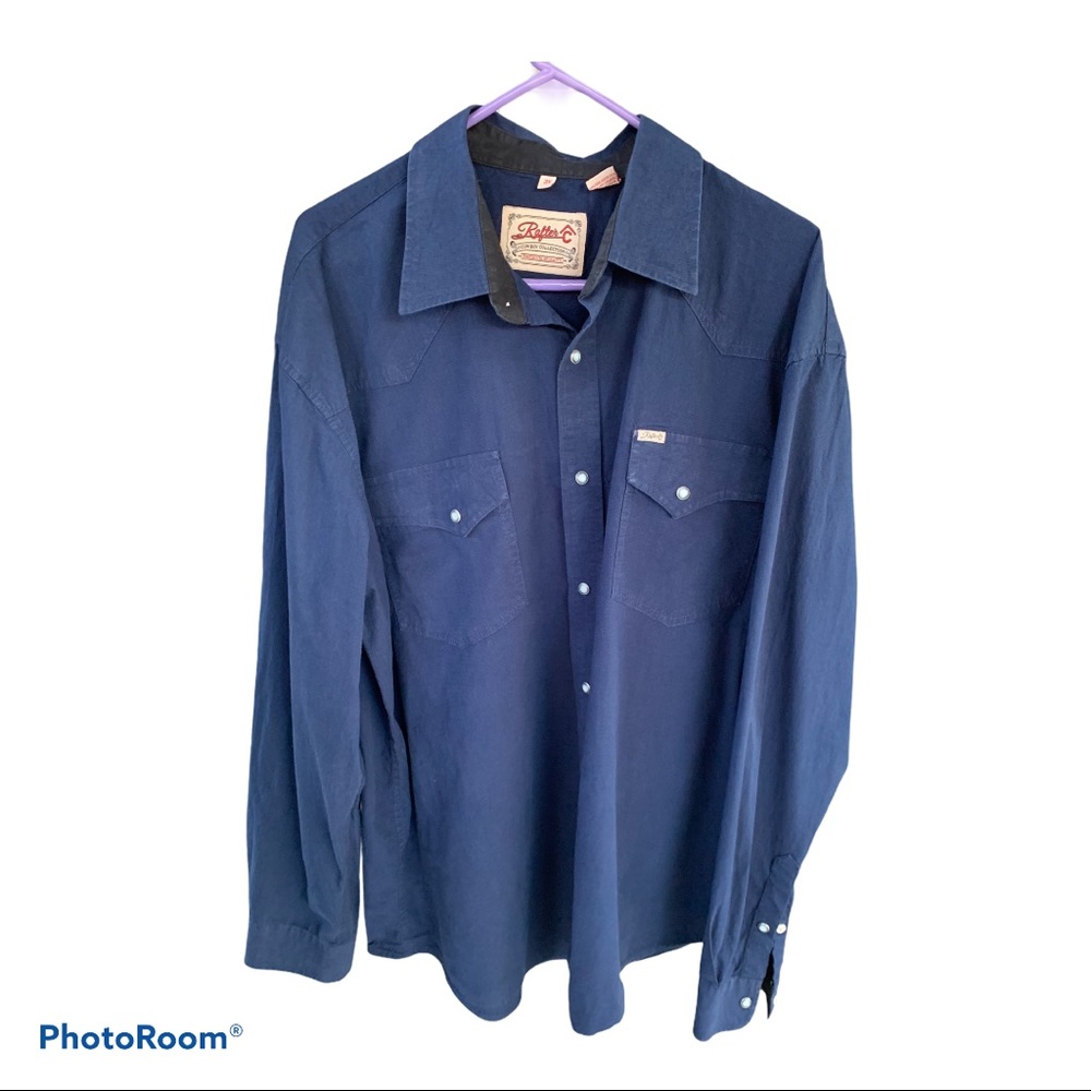 Men’s Big & Tall 3XL Western Dress Shirt Navy Blue